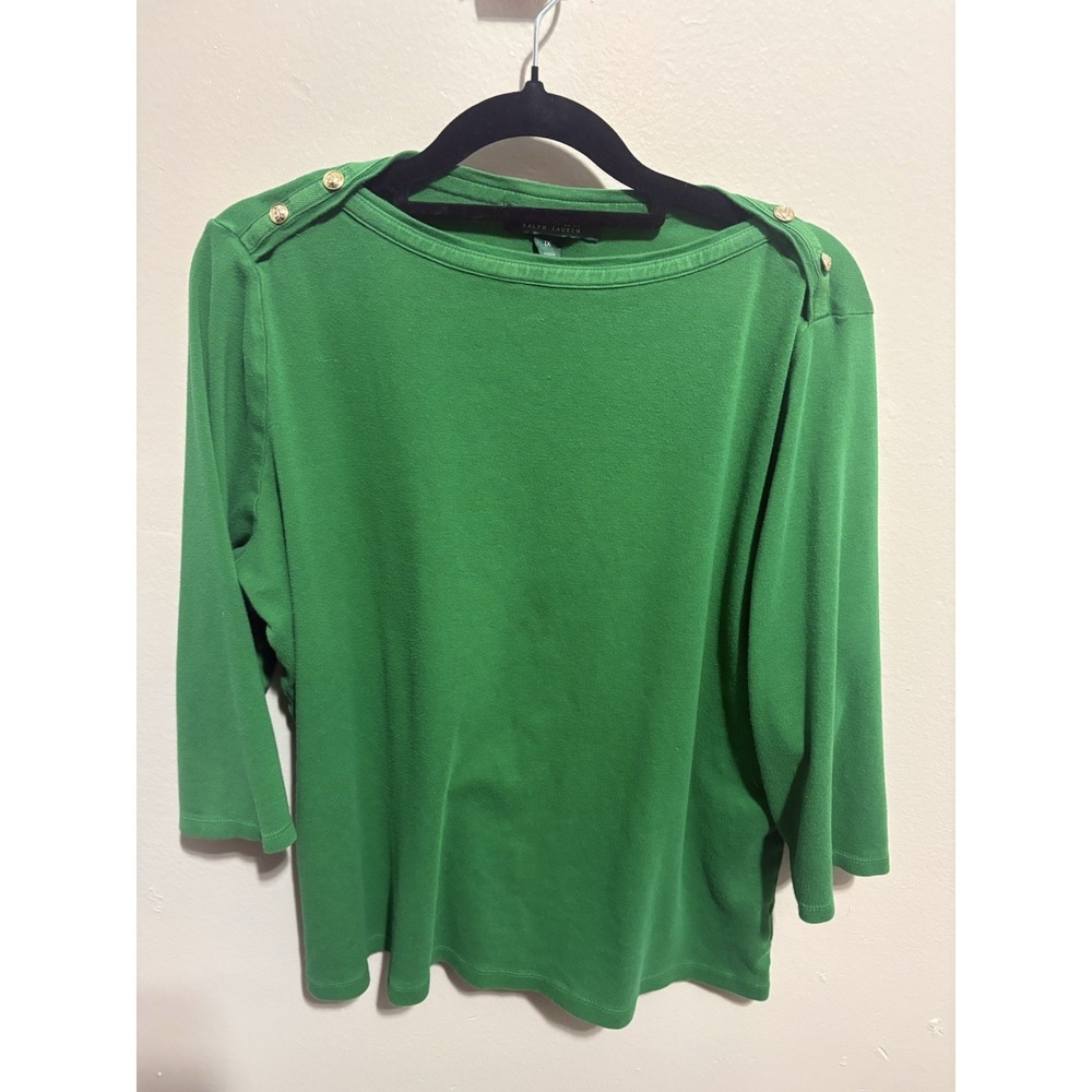 Lauren Ralph Lauren Green 3/4 Sleeve Button-Shoulder Knit Top Plus Size XL